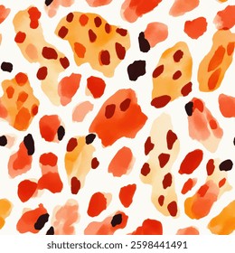 Orange and red on a white background. animal skin vector illustration. Watercolor print in rustic vintage style, textile or wallpapers.