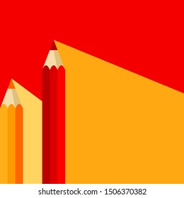 Orange and red pencil icon in flat style with long shadow. Also suitable for background, banner or template. Vector illustration on red background.