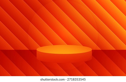 Naranja Rojo Podium Stage 3D con textura de patrón de líneas de rayas con fondo abstracto de luz brillante