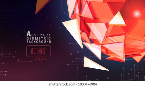 Orange red polygonal abstract triangle sphere glowing on dark space background with technology conceptual on dark color background