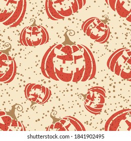 Orange red pumpkins with a smile for your design. Vector seamless pumpkin pattern. Symbol of the Happy Halloween holiday.