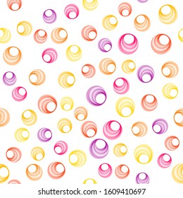 Orange red purple circle rings textile print. Round shape geometric elements vector seamless pattern. Circle rings textile design for clothes or interior design.