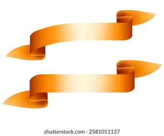 Orange red ribbons in realistic 3d style. Element design, set of two. Template for emblem or logotype. Vector illustration isolated on white background