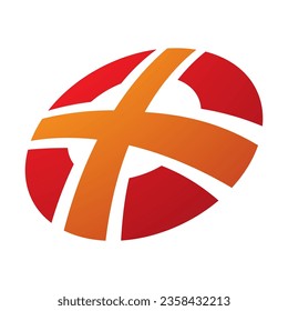 Letra naranja y roja redonda en forma de icono X en un fondo blanco