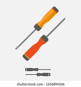 Guión naranja y rojo aislado sobre fondo blanco con versión de icono en estilo plano.