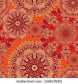 Orange - red seamless vector ornamental texture,   oriental, medieval style 