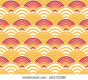 Orange and red seigaiha luxurious Japanese wave pattern.