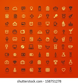 orange red Set of web icons,Media and communication icon signs set, vector drinks medical office cooking set icons 