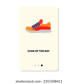 Orange and red sneaker with blue shoelaces on white background. Active lifestyle, fitness, cartoon illustration. Shoes and footwear concept. Vector illustration symbol elements for web design and app