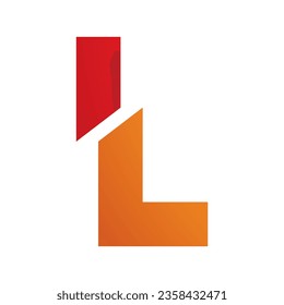 Orange and Red Split Shaped Letter L Icon on a White Background