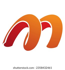 Letra naranja y roja con forma de primavera M icono en un fondo blanco