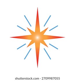 Orange and Red Starburst with Blue Rays Keywords: starburst, star, icon, symbol, graphic, design