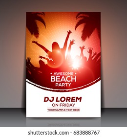 Orange And Red Summer Beach Party Flyer Template - Vector Design