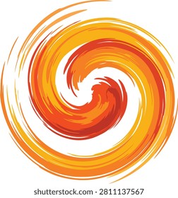 Orange and red swirl brush stroke vortex with abstract circular creative isolated background decoration movement illustration paintstroke backdrop template intensity