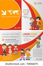 Orange and red template for advertising brochure with children students