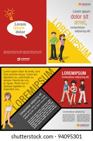 Plantilla naranja y roja para el folleto publicitario con estudiantes adolescentes