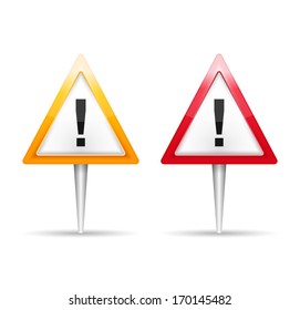 Orange and red triangle signs with exclamation mark, vector eps10 illustration