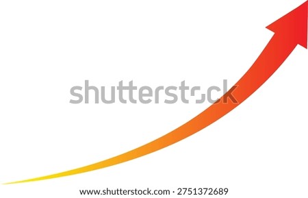 Orange red upward arrow with smooth gradient curve. Modern growth symbol representing progress and success. Minimal business trend element for finance, analytics, and marketing design. 