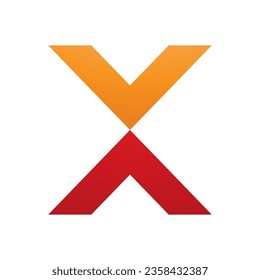 Orange und Red V Shaped Letter X Symbol auf weißem Hintergrund
