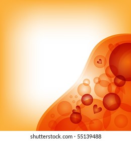 Orange and red vector background with circles and hearts