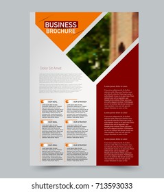 Orange and red vector flyer template. Abstract brochure background design. Annual report cover. For business, education, advertisement