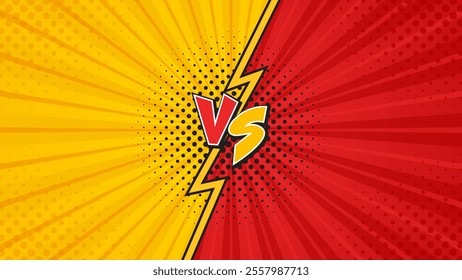 Orange and red versus comic-style background. Pop art comic sunburst effect background with halftone. Suitable for templates, sale banners, events, comic books, ads, web and pages