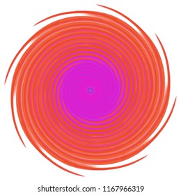 orange, red and violet abstract spiral pattern with fringed border on white background, vector illustration
