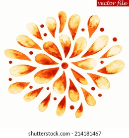 Orange and Red Watercolor Vector Sunburst Flower