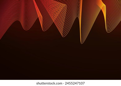 Orange and red wave background. Vector design with neon light effect. Shiny wavy lines