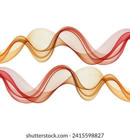 Orange red wave lines on a white background, two transparent waves