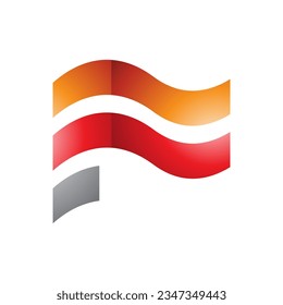 Orange and Red Wavy Glossy Flag Shaped Letter F Icon on a White Background