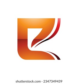 Orange and Red Wavy Layered Glossy Letter E Icon on a White Background