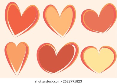 orange red yellow colorful hand drawn abstract hearts collection