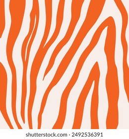 Orange and red zebra fur pattern. Stylish wild zebra print. Groovy retro colour. Animal print background for social media, design, advertising banner.