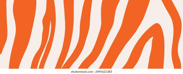 Orange and red zebra fur pattern. Stylish wild zebra print. Groovy retro colour. Animal print background for social media, design, and advertising banner.