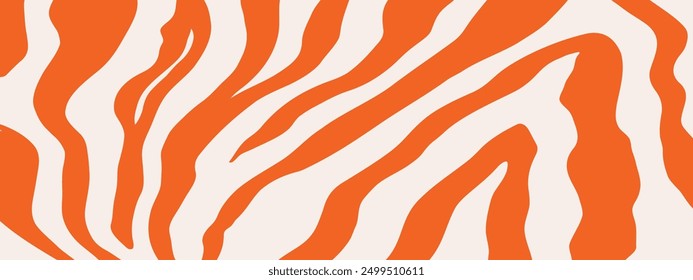 Orange and red zebra fur pattern. Stylish wild zebra print. Groovy retro colour. Animal print background for social media, design, and advertising banner.