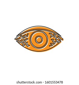 Orange Reddish eye due to viral, bacterial or allergic conjunctivitis icon isolated on white background.  Vector Illustration