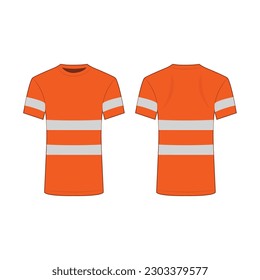 Camiseta de seguridad reflectante naranja para personas aisladas frente vectorial y espalda para promoción en el fondo blanco	
