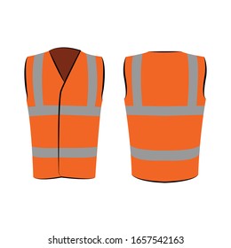 Orange reflective safety vest for people isolated vector front and back for promotion on the white background