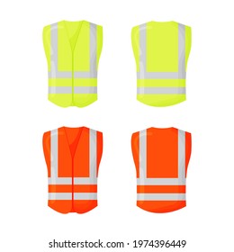 Orange reflective safety vest for people isolated vector front and back for promotion on the white background. Vector illustration