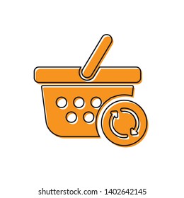 Orange Refresh shopping basket icon isolated on white background. Online buying concept. Delivery service sign. Update supermarket basket symbol. Vector Illustration