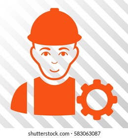 Orange Repairman interface toolbar icon. Vector pictograph style is a flat symbol on diagonal hatch transparent background.
