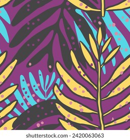 Orange Repeated Summer Bloom Branch Watercolor Wallpaper. Black Repetitive Abstract Tropic Plant Paint Pattern. Dark Seamless Elegant Monstera Flower Print.