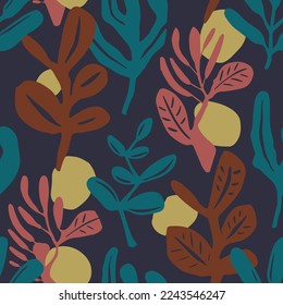 Orange Repeated Tropical Spring Monstera Ornament Background. Dark Seamless Creative Modern Foliage Element Wallpaper. Blue Repetitive Nature Tree Watercolor Texture.