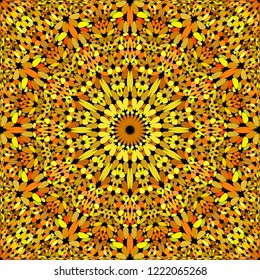 Orange repeating stone mosaic mandala pattern wallpaper - ethnic abstract vector background illustration