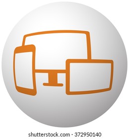 Orange Responsive Media Design icon on sphere isolated on white background