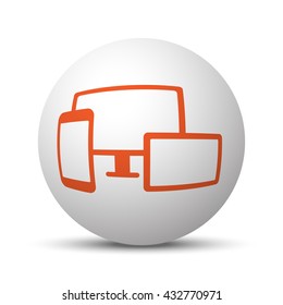 Orange Responsive Media Design icon on white ball