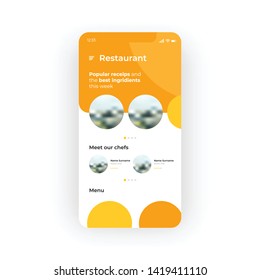 Orange Restaurant UI, UX, GUI Screen For Mobile Apps Design. Modern Responsive User Interface Design Of Mobile Applications Including Restaurant Screen