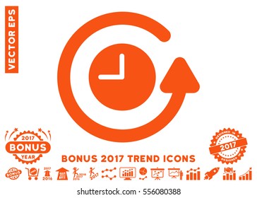Orange Restore Clock pictogram with bonus 2017 year trend symbols. Vector illustration style is flat iconic symbols, white background.