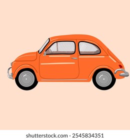 Coche retro naranja. Ilustración vectorial. Estilo de dibujos animados
